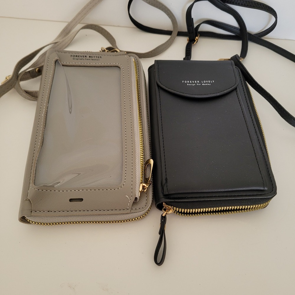 Lot of 2 Forever Lovely Better Crossbody Cell Phone Wallets Grey Black Touchscre